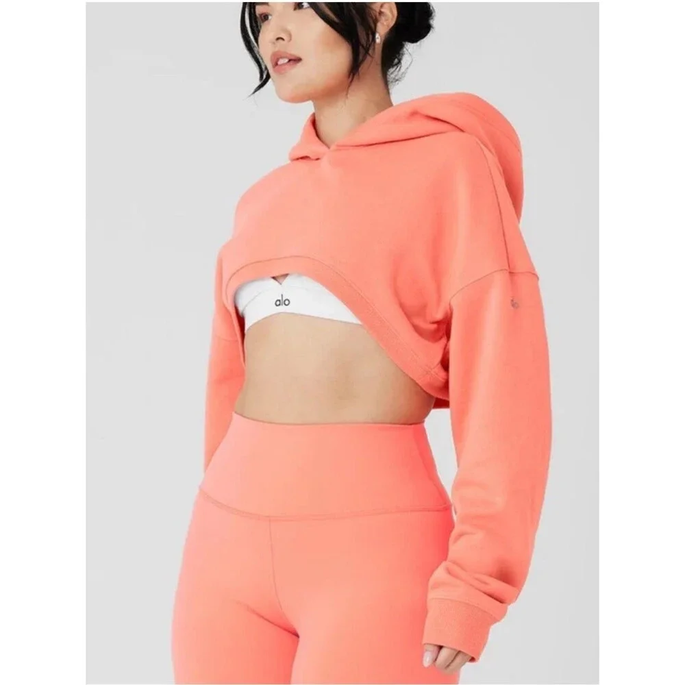 ALO YOGA Cropped Shrug It Off Women’s Cropped Hoodie - Coral Orange size Small